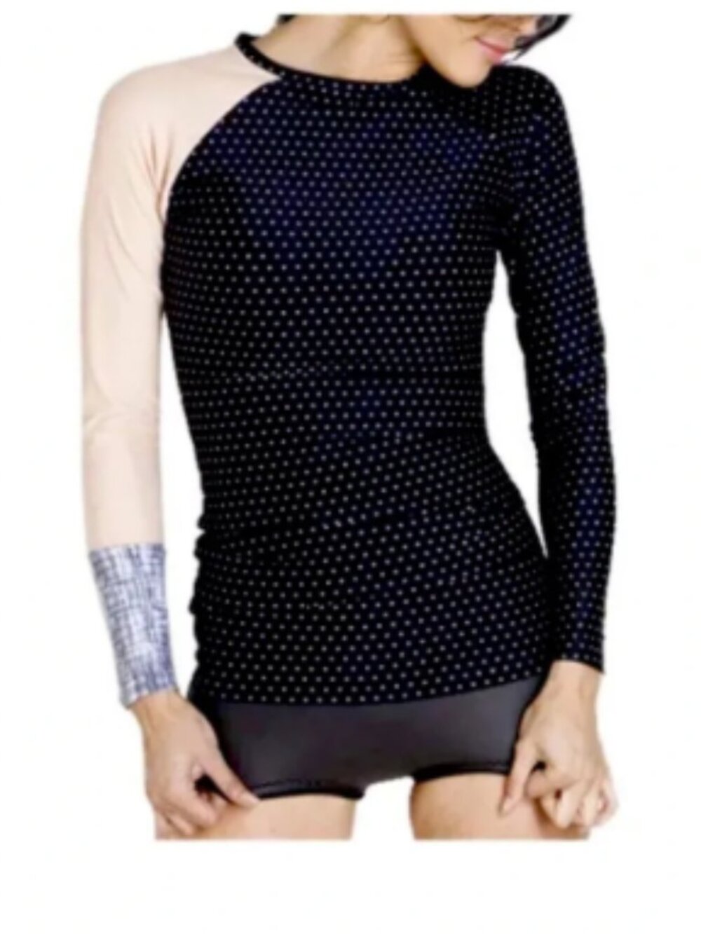 Seea Doheny Rashguard Womens XS Black Polka Dot Long Sleeve Surf Shirt